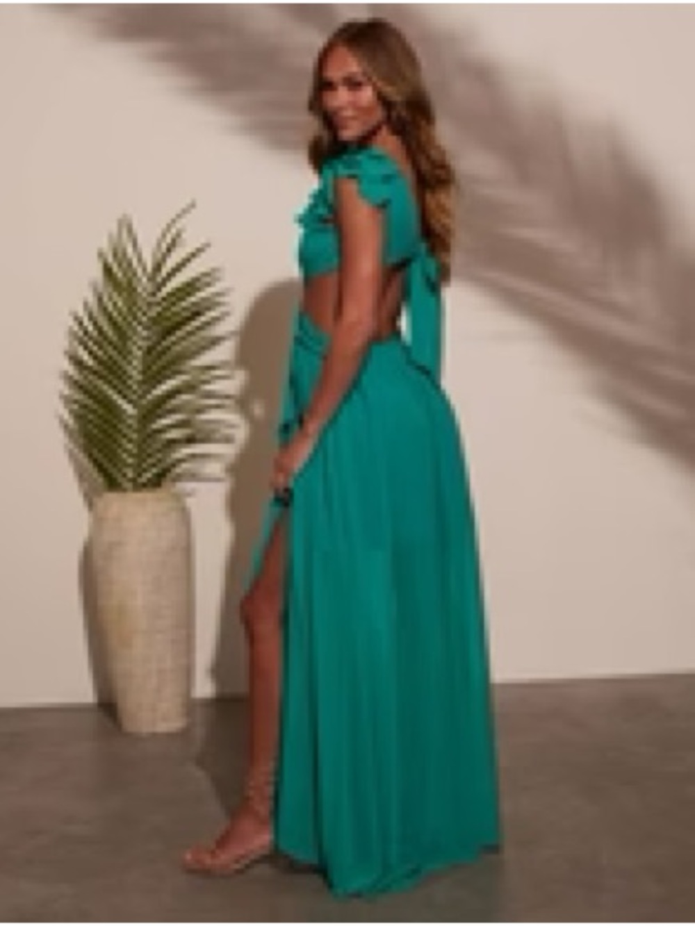 VICI Teal Ruffled Cutout Maxi Dress - Picture 4 of 6